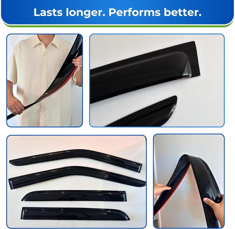 KPY Window Visor Compatible with Nissan X-Trail 2000-2007, 4PC Rain Guard Side Window Vent Deflectors Tape-On Mugen Style, 2000 2001 2002 2003 2004 2005 2006 2007 - Image 4